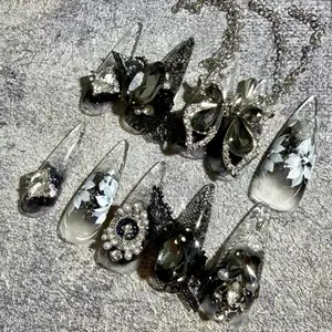 Painted Soul Transparent Black Stiletto Acrylic Luxury Handmade Press On Nails