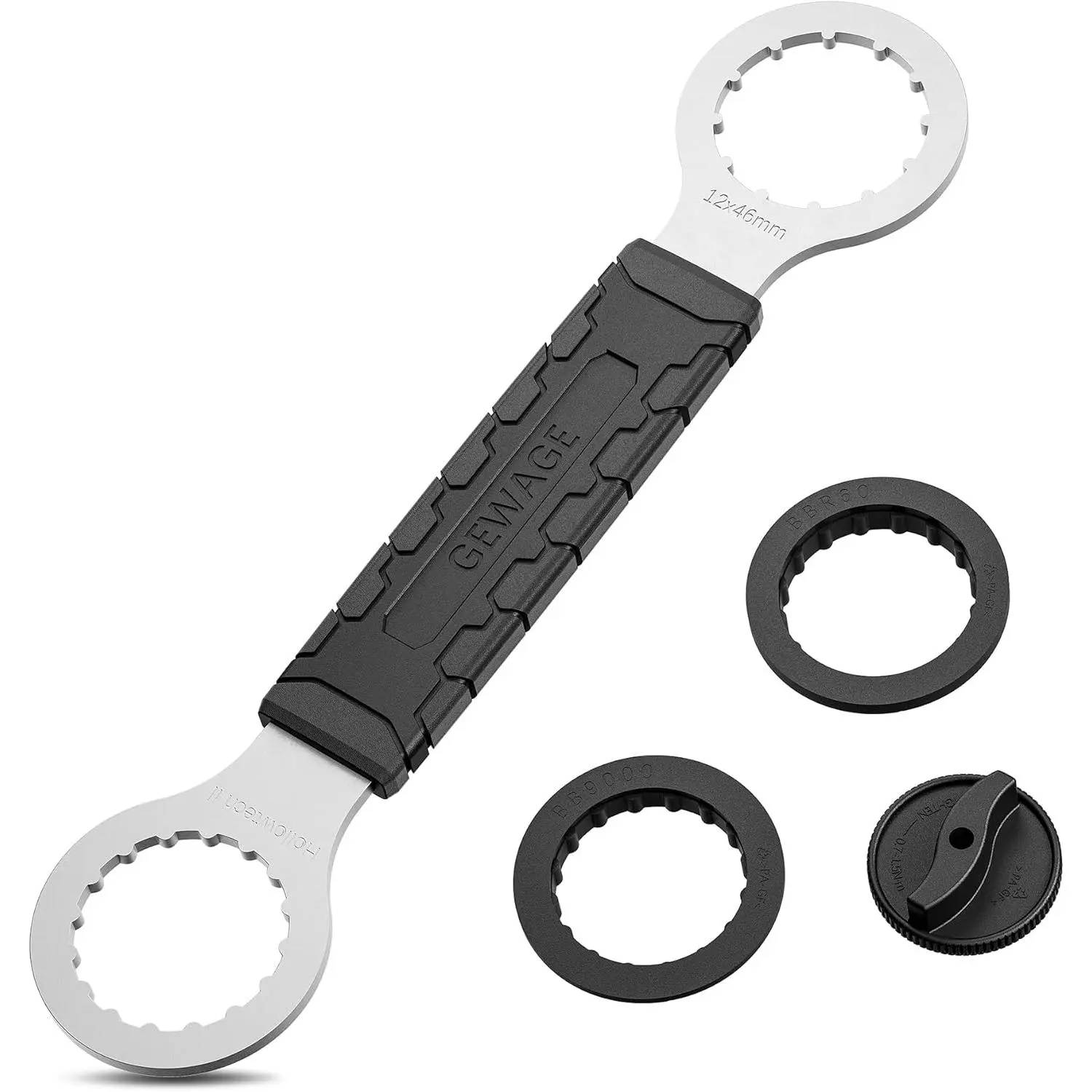 Dual-Function Bottom Bracket Tool and Crank Cap Remover, 12x46mm Wrench for Shimano Hollowtech II, BBR60, BB9000 Install and Removal