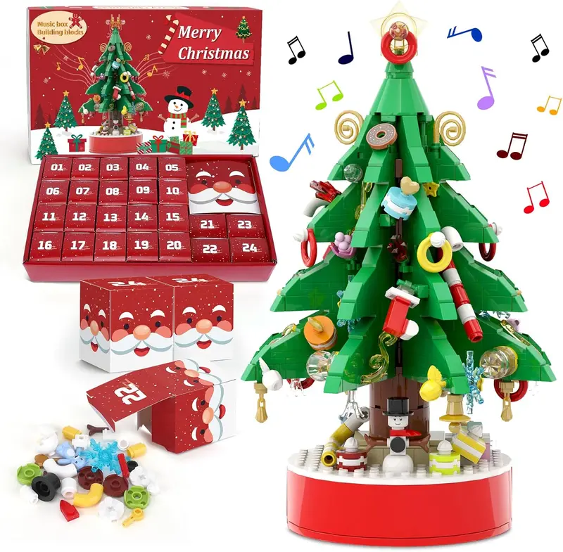 Advent Calendar 2025 Kids & Adult, 24 Pack Christmas Tree Building Blocks with Music, Christmas Countdown Calendar, Ideal Gift for 3 4 5-7 8-12 Boys and Girls birthday gift