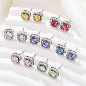 Square Halo Crystal Stud Earrings for Women | Cushion Cut CZ Earrings | Elegant Hypoallergenic Jewelry
