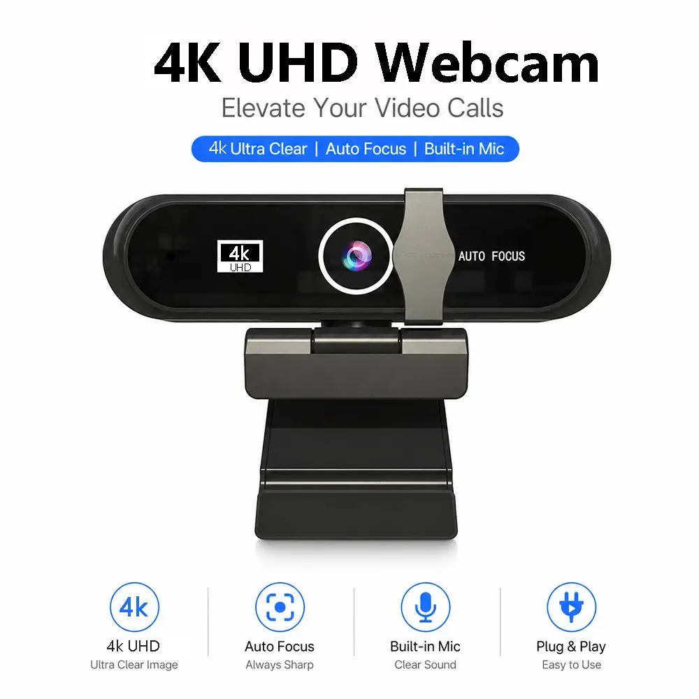 4K/2k Network Camera with Stand, Intelligent Autofocus, Dual Noise Cancelling Microphones, Privacy Cover, Live Streaming, Gaming, Webcam Streaming Camera