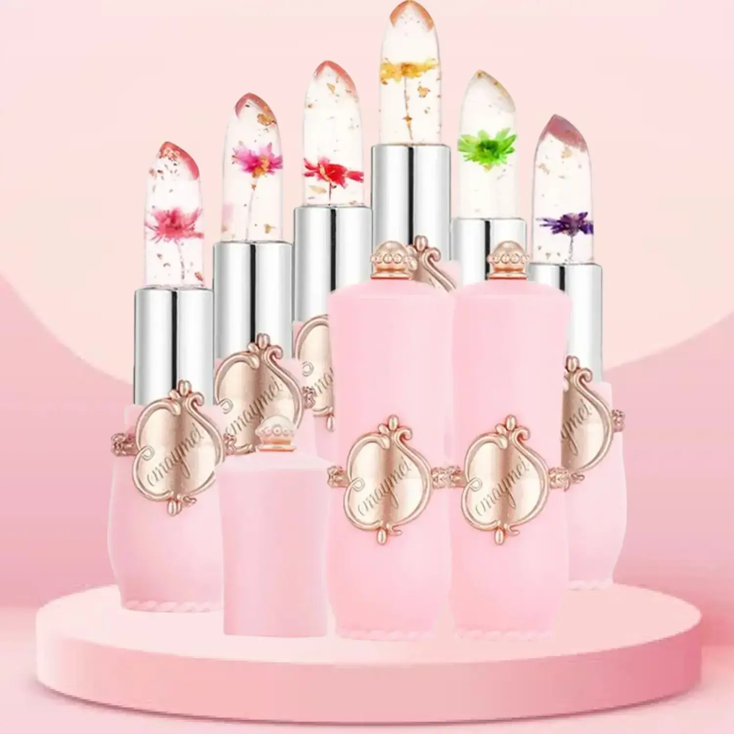 6 Counts/set Moisturizing Hydrating Color Changing Lipstick, Floral Flower Design Lip Gloss, Balm, Portable Makeup Cosmetic For Girls And Ladies, Summer Makeup, Moisturizing Lipgloss