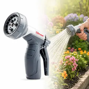 Gilmour 8 Pattern Plastic Hose Nozzle 821012-1001, lightweight ABS plastic, 8 spray patterns, flow control dial, rear trigger, slip-resistant ergonomic grip, flower, sweep, garden, shrub, clean, soft wash, wash, rinse, jet, lawn, garden, patio, car wash