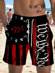 Men's Vintage American Flag Beach Shorts, Swimming Shorts, Quick-Dry Swim Trunks, Patriotic Casual Fitted Shorts for Summer Vacation