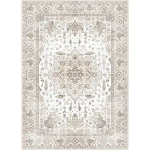 Fortsea Area Rug 5x7, Machine Washable Rugs for Bedroom, Large Non Slip Persian Rug for Bedroom Living Room Kitchen Entryway Bathroom Office Carpet Brown-