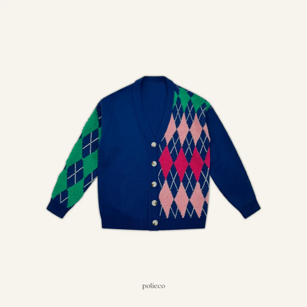 Retro Style Blue Argyle Cardigan Sweater, Women's Vintage Cardigan, Button Up, Gold Sweater, Abstract Pattern, Oversized Cardigan, Plush