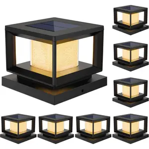 8 Pack Solar Post Lights Outdoor, Waterproof Fence Cap for Deck, 4x4 6x6 Wooden Vinyl Outdoor Lights with Shinning Effect, Black