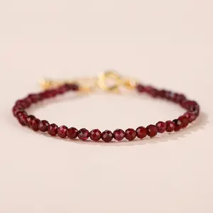 Natural Garnet Bracelet - Handmade Adjustable 3mm Faceted Beads Gemstone Crystal Bracelet - Healing Bracelet for Mother's Day