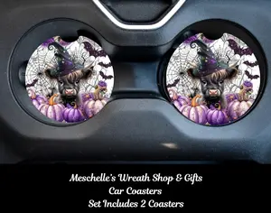 Halloween Mini Black Cow Car Coasters - Upgrade Your Car Interior with Stylish and Functional Car Coasters, Car Interior Decor, Cow Pattern