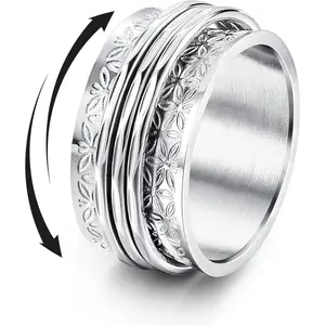 NBB45 Stainless Steel Spinner Rings Fidget Band Rings Moon Star Flower Butterfly Anxiety Rings for Women Men
