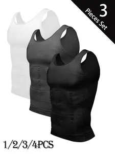1/2/3/4PCS Mens Compression Shirt, Tummy Control Vest, Menswear Body Shaper, Breathable Lightweight Stretchy Comfortable Activewear Workout Tank Tops Smooth Undershirt Soft Suits,Shapewear