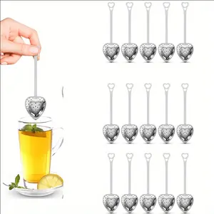 10 Pcs Silver Stainless Steel Heart-Shaped Tea Infusers with Long Handles, Elegant Loose Leaf Tea Strainer Spoons, for Perfect Brewing, Ideal for Tea Parties & Gatherings,(Excluding Other Products) Textiles & Soft Furnishings