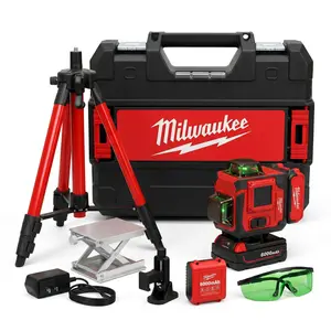 Milwaukee 16-Line Green Laser Level – Outdoor Horizontal & Vertical Lines, Automatic Calibration, Precision Tool Kit for Home & Professional Use Tool Box