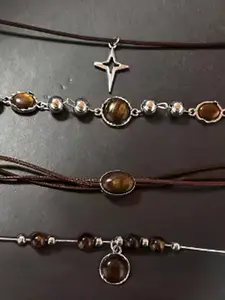 Women's Vintage Leather Gemstone Pendant Necklace Set, Layered Clavicle Chain Jewelry for Women, Elegant Ladies' Necklaces