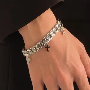 Cross Pendant Bracelet - Silver Color Chain with Cross Charm for Men and Women