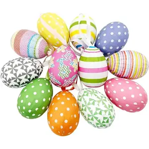 12pcs New Colorful Paper Mache Foam Egg Hanging Ornaments Easter Tree Christmas Decoration