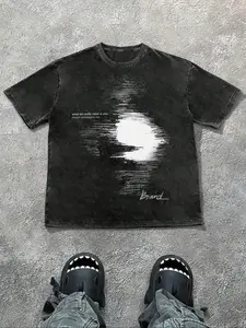 Men's Regular Fit Plain Wave Print Short Sleeve Graphic Tee Casual Style Tee Comfy Round Neck T-shirt for Summer, Fashion Men's Top for Daily Wear, Cotton