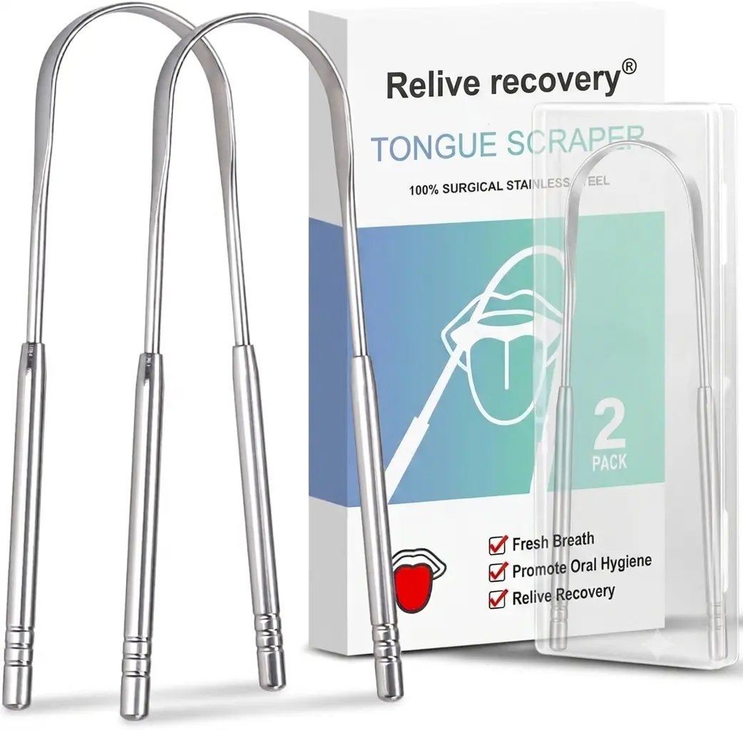 2 Pack Tongue Scraper, 100% Surgical 304 Stainless Steel Tongue Cleaner for Adults And Kids, Professional Tongue Brush for Oral Care, Improve Bad Breath and...