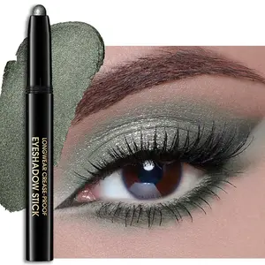 Waterproof Cream Eyeshadow Stick, Dark Green Shimmer Eye Shadow Sticks, Cream to Powder Eyeshadow Pencil Crayon, Buildable & Blendable Long-Lasting Eye Shadow Stick, Vegan & Cruelty-Free, 04
