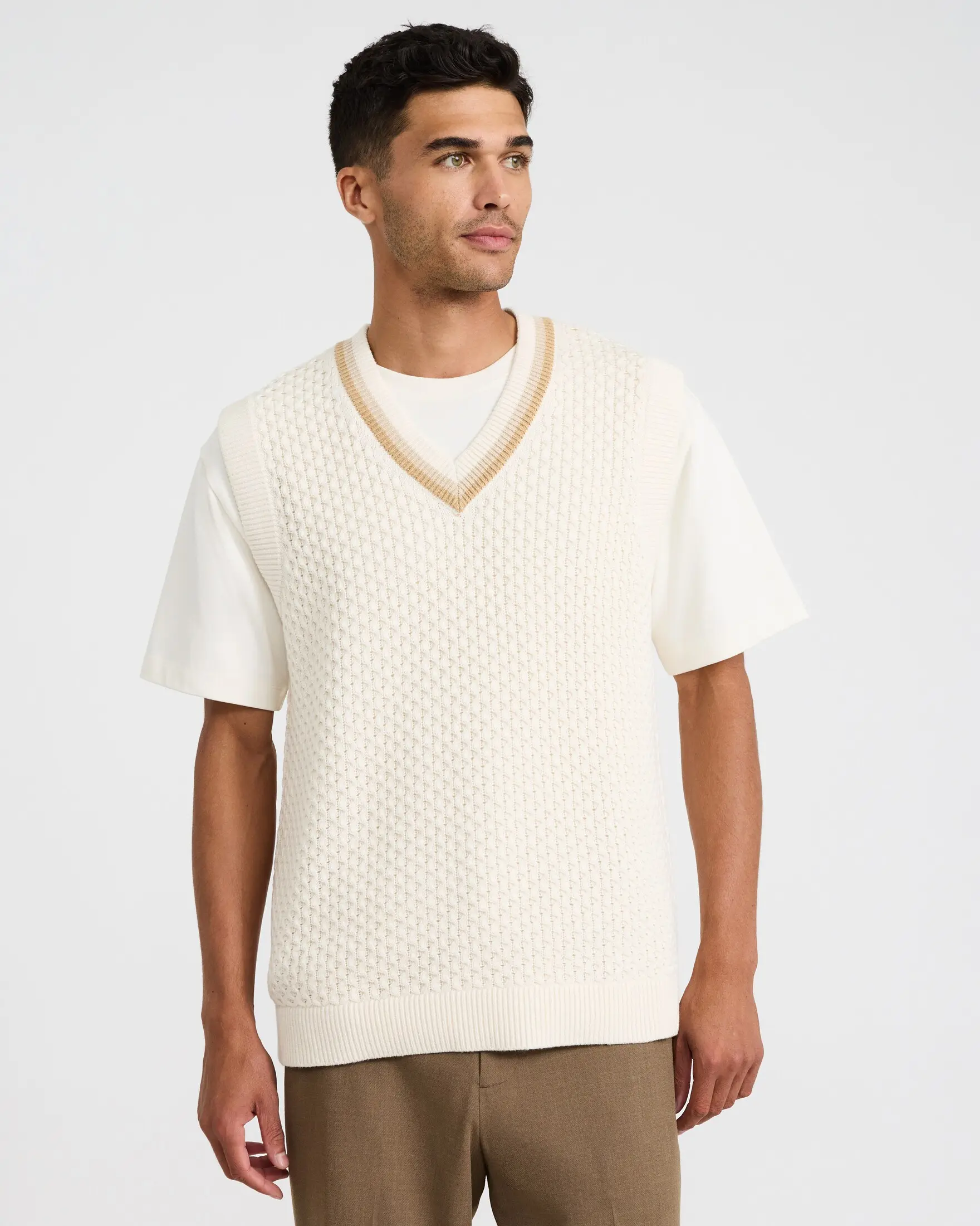 Express Cotton Cable Knit V-Neck Sweater Vest
