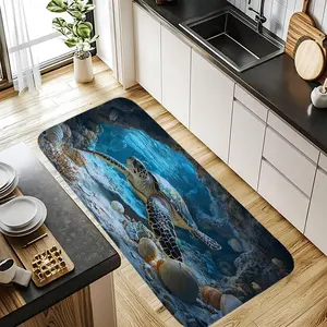 Vibrant Underwater Turtle Pattern Long Rug, Soft Flannel Non-Slip Carpet for Hallway, Living Room, Bedroom, Kitchen, Office, Bathroom Decor, Washable Runner Rugs
