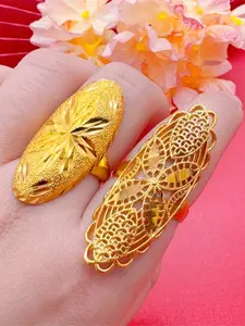 Geometric Pattern Ring Set, 24k Plated, Elegant Ring, Women's Wedding Accessories, Valentine's Day Gift for Girlfriend, Mother's Day Gift, Ramadan Gift