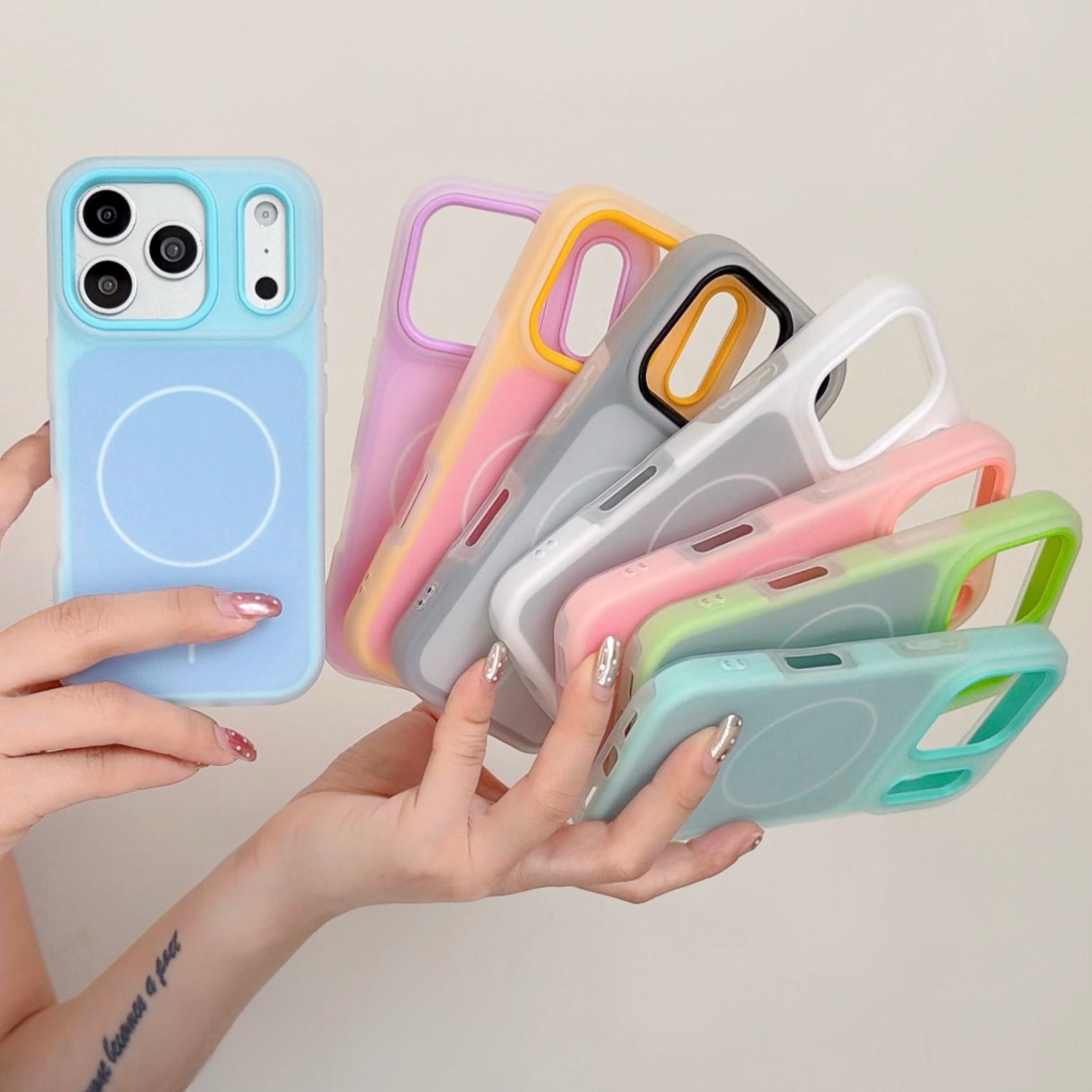 For iPhone 17 16 15 14 13 Pro Max 2 In 1 Dual Layer Magnetic Phone Case, Jelly Soft Silicone Candy Color Block PC Hybrid Shockproof Bumper Cover Compatible With Magsafe Wireless Charging