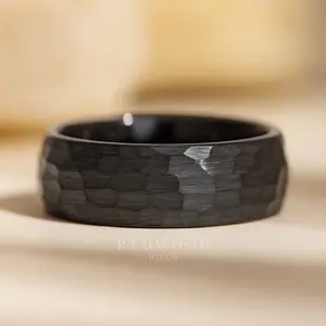 Black Hammered Tungsten Ring - 8MM