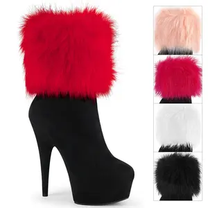 Women's Platform Boot - 6 in Heel DELIGHT-1000 Black Suede Fur Footwear
