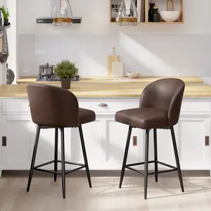 Kerilyn Counter Height Bar Stools,360° Swivel Barstools with High Back and Metal Legs,26" Seat Height, Upholstered PU Leather Bar Chairs for Kitchen Island, Dining Room,Cafes,Dark Brown