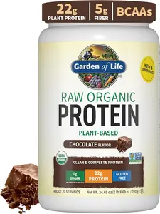 Garden of Life Protein Powder, Vegan Protein Powder, BCAA, Probiotics & Digestive Enzymes, Gluten & Lactose Free, Chocolate, 1.5 LB