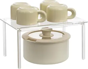 1 Pack Acrylic Cabinet Organizer, Kitchen Countertop Counter Organizer, Clear Spice Rack, Shelf Risers Cabinets for Bathroom, Desk, Dresser Cupboard Organizers and Storage HENABLE