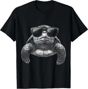 100%cotton Turtle Animal Motif Sunglasses Art Turtle T-Shirt