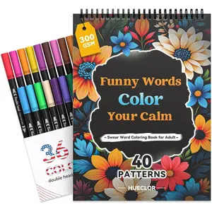 300GSM Thickness Swear Word Adult Coloring Book for Women Relaxation with 36 Markers and 40 Spiritual Patterns Spiral Bound Calming Color Books No Bleeding for Female Male Teen Stress Relief