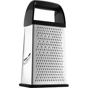 Stainless Steel Cheese Grater with Handle, 4-Sided Handheld Box Grater, Kitchen Vegetable Chopper for Potatoes, Carrots, Hard Cheese, Ginger, Hash Browns - Black Slicer Utensils Board Shredder Food Prep