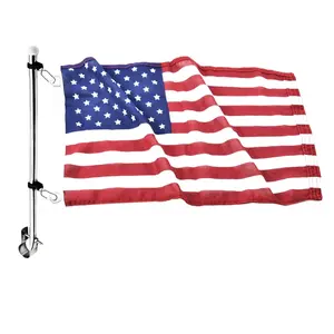 MARINE CITY Boat Flag Pole 304 Stainless Steel Rail Mount Staff with Adjustable Clamps & 12x18” Flag, Durable Marine Grade for Boats & Yachts