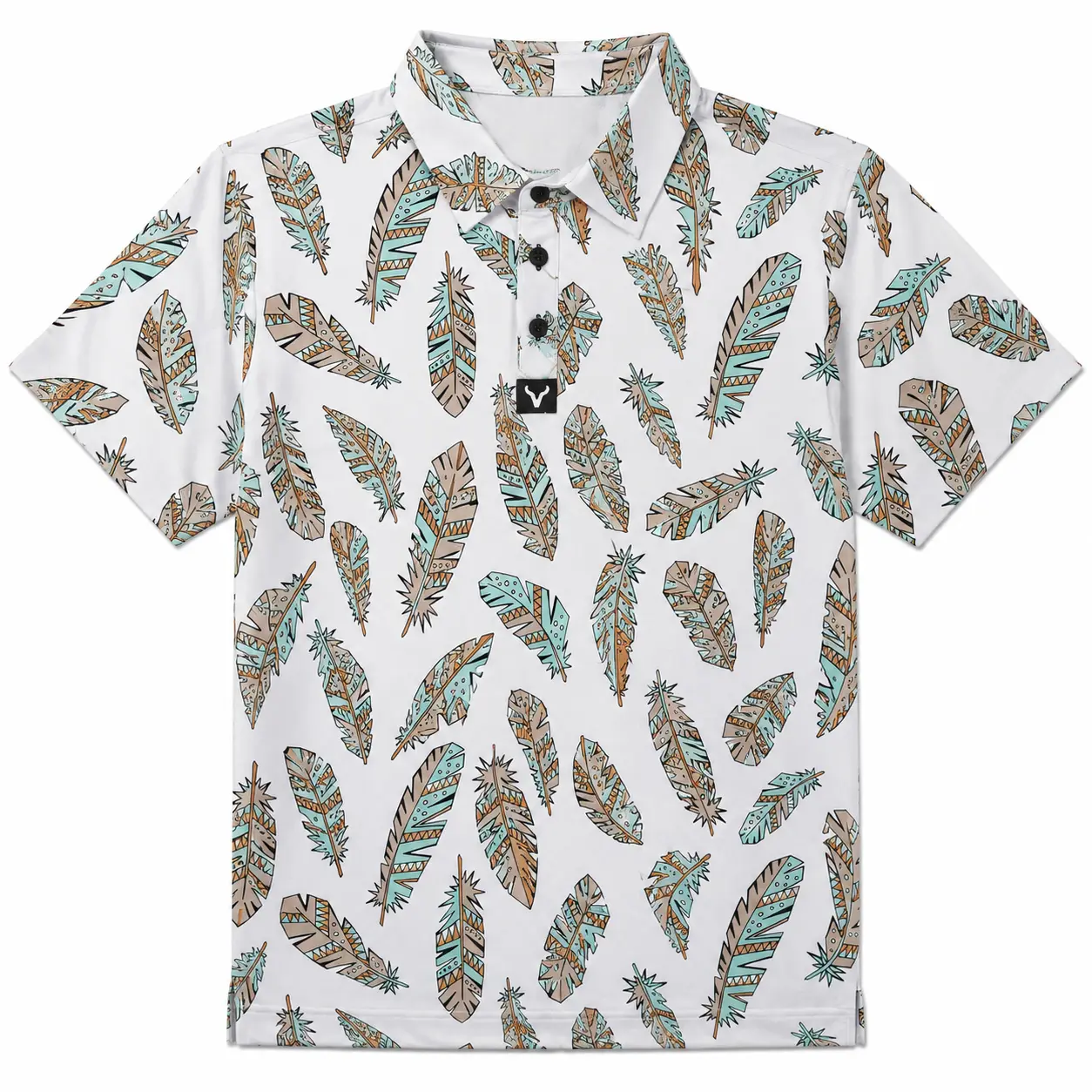 Men's Western Feather Print Performance Polo Shirt Cowboy Rodeo Golf Top