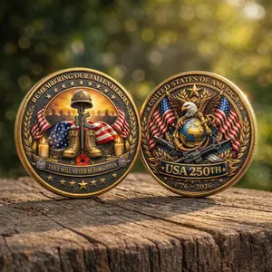 USA 250th Anniversary Memorial Coin, Fallen Heroes 1776-2026 Challenge Coin, US Marine Corps Patriotic Gift, Never Forgotten Military Medal