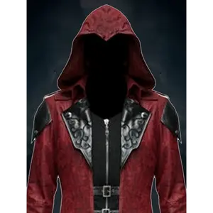 Vintage Steam Punk Hooded Jacket 3pcs Men's Gothic Assassin Cosplay Costume Set - Red & Black Polyester with Ditsy Floral Pattern V-neck Collar Loose Fit Slight Stretch LP422551 Clothes Menswear