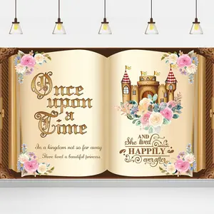 1pc 2D Flat Fairy Tale Books Backdrop Castle Princess Photo Background Happy Birthday Party Decorations, Party Decor Supplies, Birthday Decor Supplies, Home Decor, Room Decor, Scene Decor, Photo P Banners Ornaments White