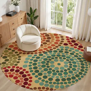 Abstract Dot Round Rug for Living Room, 3Ft Round Washable Rug, Small Circle Kitchen Area Rugs, Non Slip Low Pile Circular Rugs, Soft Round Carpet for Bedroom, Office, Kitchen Entryway, Bathroom