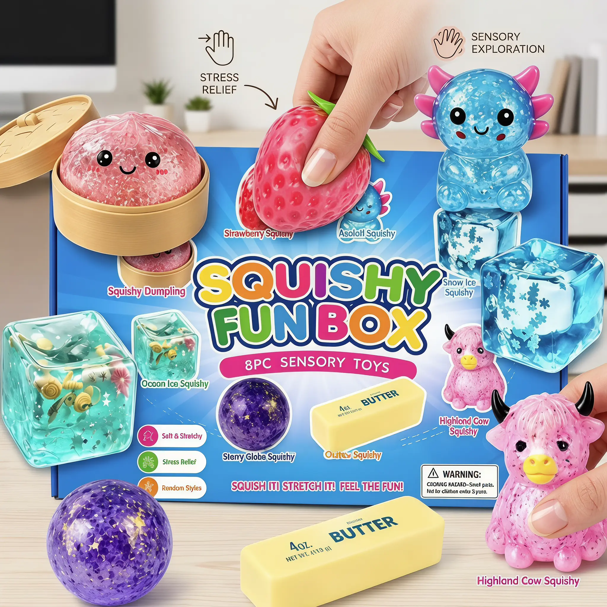 8 Pack Squishy Fidget Toys Set, Soft Slow Rebound Sensory Stress Relief Toys, Mixed Assorted Shapes, Anxiety Relief Toys for Kids, Party Supplies & Gift Idea