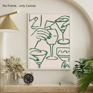Cocktail Pattern Unframed Painting, 1 Count Modern Minimalist Canvas Wall Art, Wall Decor for Home Living Room Bedroom Bar Coffee Shop, Ornaments