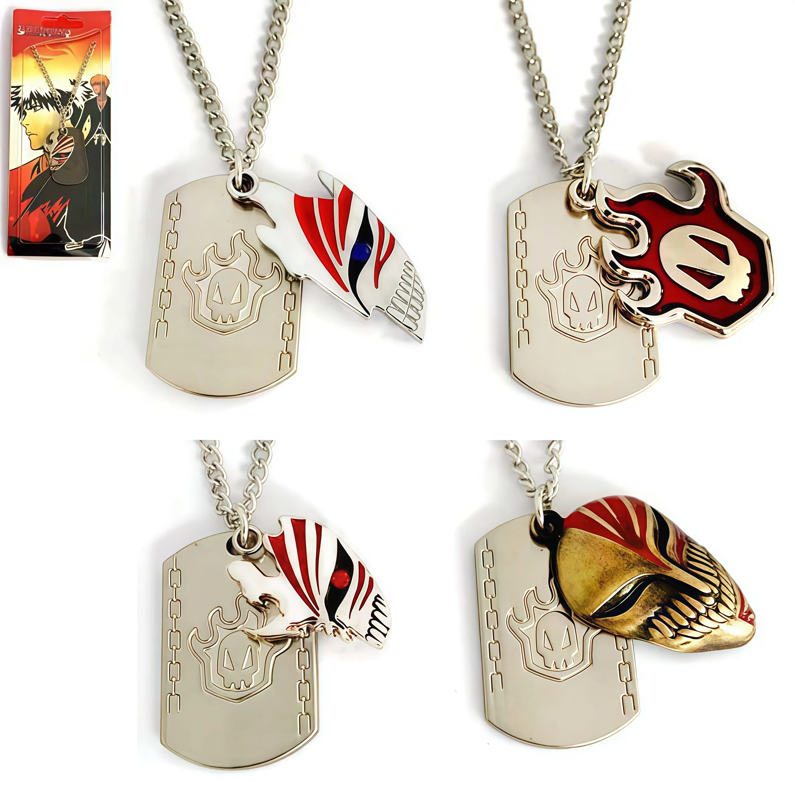 Bleach Anime Pendant Necklace for Fans, 2-Piece Ichigo Hollow Mask & Soul Society Dog Tag, Durable Alloy Commemorative Cosplay Accessory, Lightweight, Metal, Small, Party