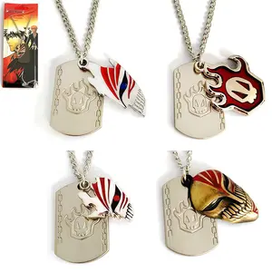 Bleach Anime 2-Piece Pendant Jewelry Set - Kurosaki Ichigo Hollow Mask Pendant, Soul Society Dog Tag Necklace, Lightweight Keychain - Otaku Cosplay Accessory Fan Gift
