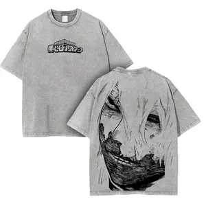 Tomura Shigaraki Vintage Washed Anime Tee My Hero Academia Double Printed Oversized Shirt Gift for Manga Fans Streetwear Daily Wear Cotton Dress