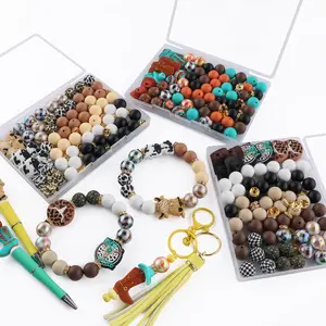 84PCS Mix Focal Silicone Beads Set for Keychain Making,15mm Acrylic Cow Leopard Print Beads for Pens DIY Crafts beads  pack