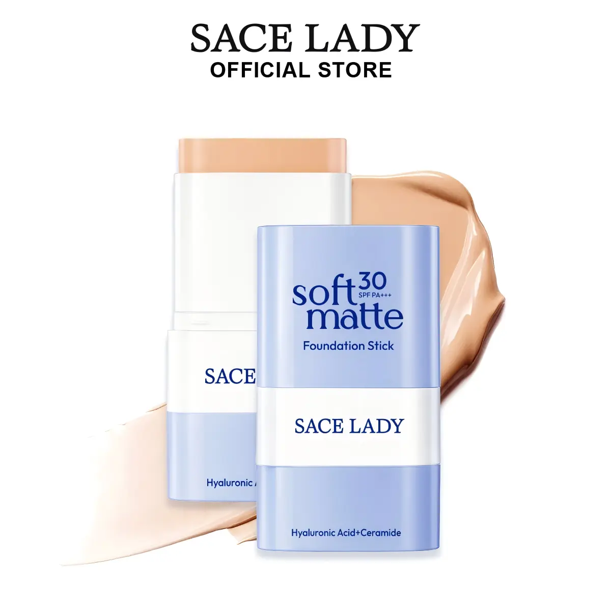 SACE LADY 5-in-1 Soft Matte Foundation Stick with Built-in Brush, Buildable Coverage, Ceramide and Hyaluronic Acid Infused, Portable Makeup