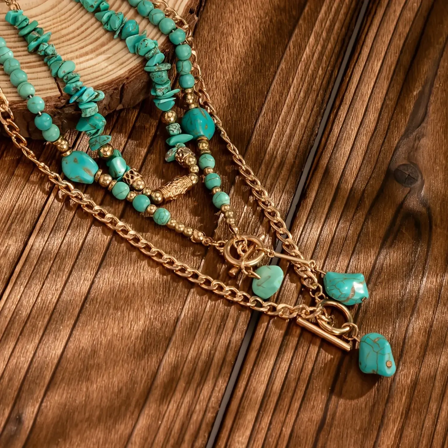 Women's Turquoise Beaded Three-Piece Stackable Necklaces for Dates Parties Vacations