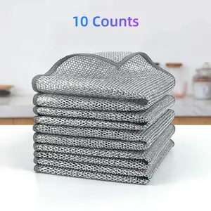 10 Pcs Dishwashing Rags，Multipurpose Non-Scratch Wire Dishcloths， Wet and Dry Use, Kitchen Cleaning Cloth for Sinks, Pans & Dishes, Washable & Durable Outdoorfun Household Steel Traditional Scrubber Wool